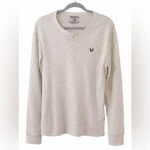 True Religion Cream Long Sleeve Henley with Embroidered Logo